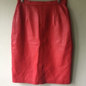 Vintage Red Leather Pencil Skirt